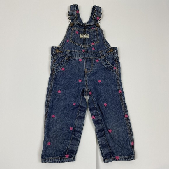 Oshkosh B’Gosh Baby Girl’s Size 18 Months Denim Overalls Embroidered Hearts - Picture 2 of 16